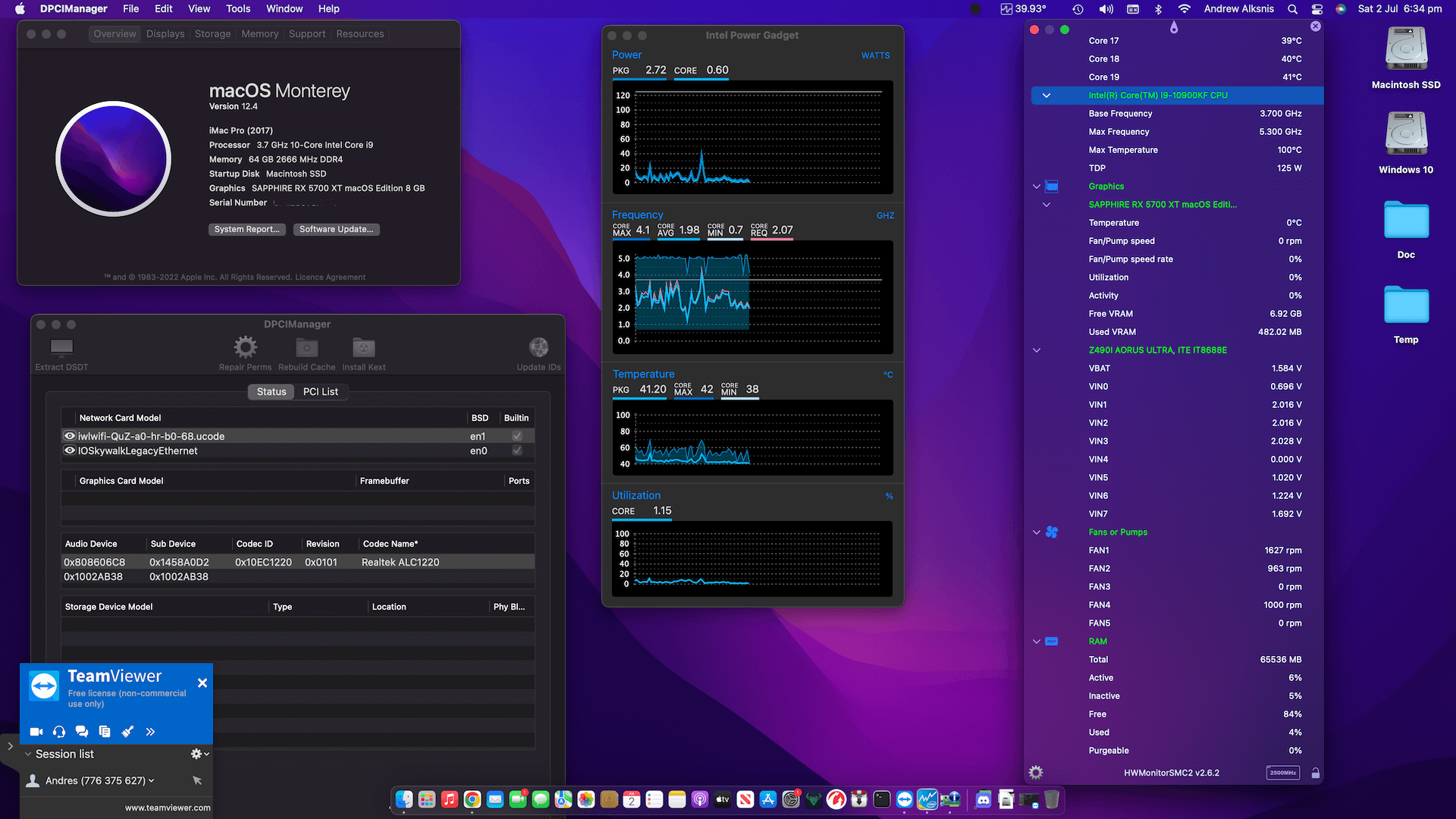 Success Hackintosh macOS Monterey 12.4 Build 21F79 in Gigabyte Z490I Aorus Ultra + Intel Core i9 10900KF + Sapphire Radeon RX 5700XT